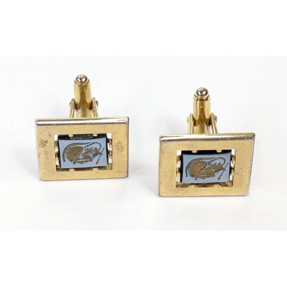Vintage Anson Gold Tone Roman Greek Cameo Intaglio Hematite Men's Cufflinks